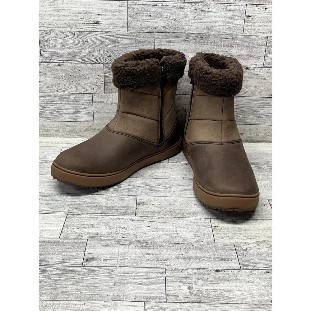 LL Bean 7.5 M Women's Mountainside Boots Mid‎ Fleece-Lined Brown Side Zip